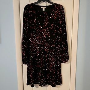 London Times black/multi color fit and flair dress size 14.